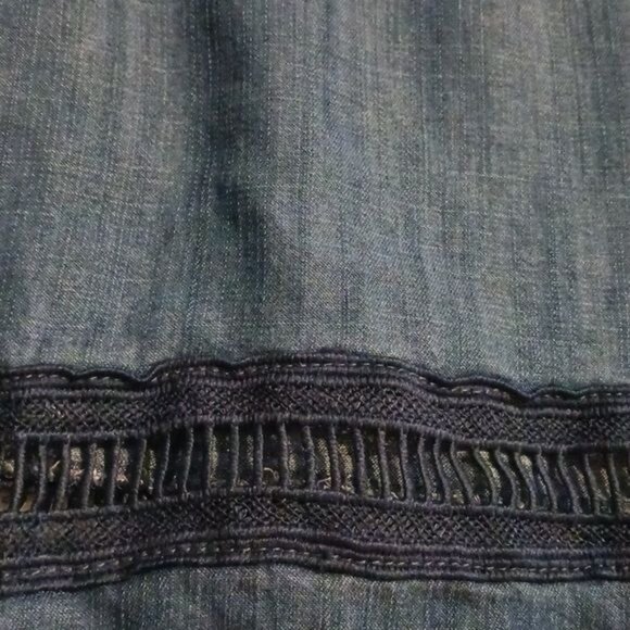 Chelsea & Theodore Denim Off the Shoulder Ruffle Mini Dress Blue Size L - Picture 7 of 12